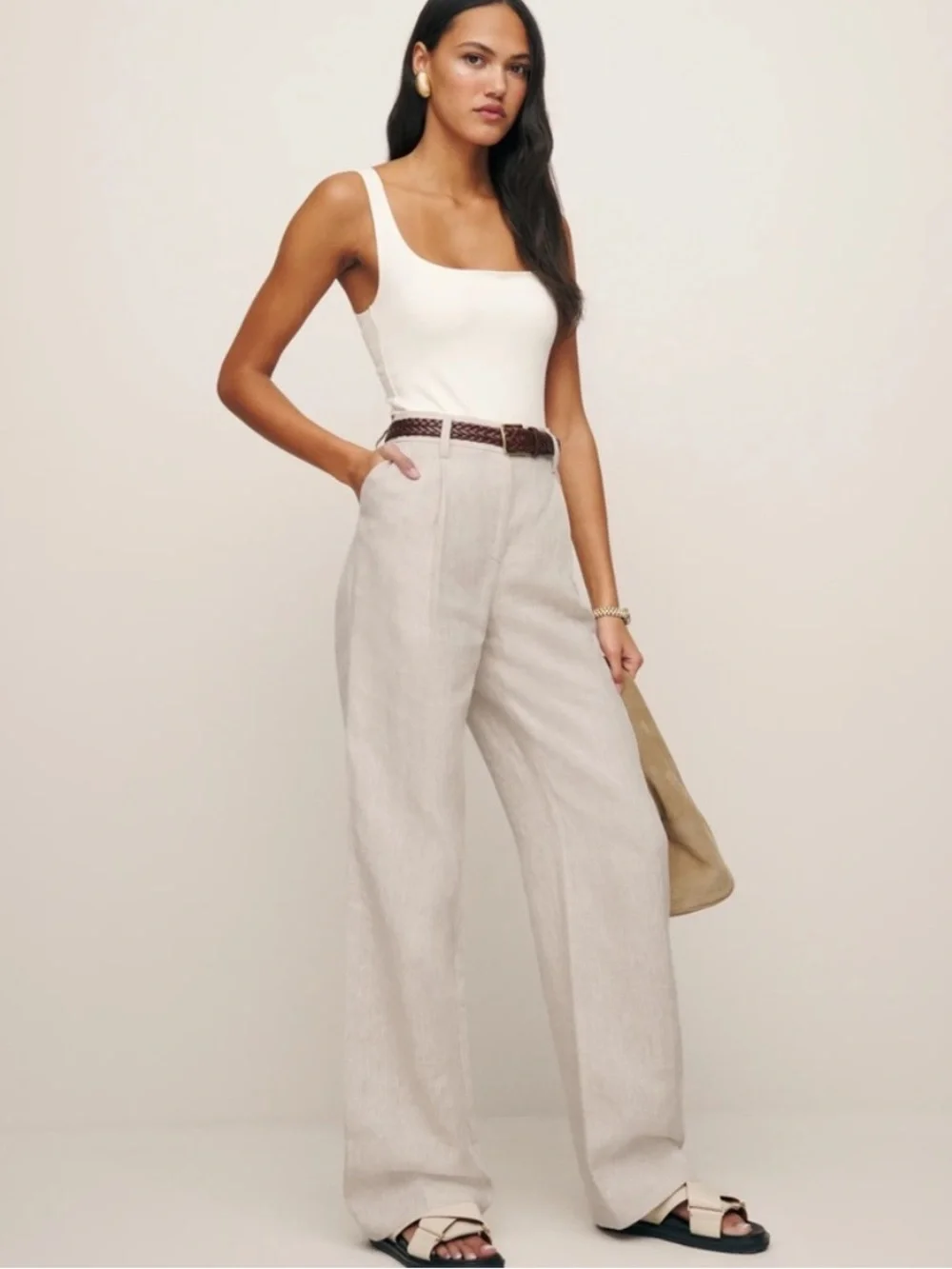 Reformation Alex Oatmeal Linen Wide Leg Pants Size 10 NWT Elevated Neutrals